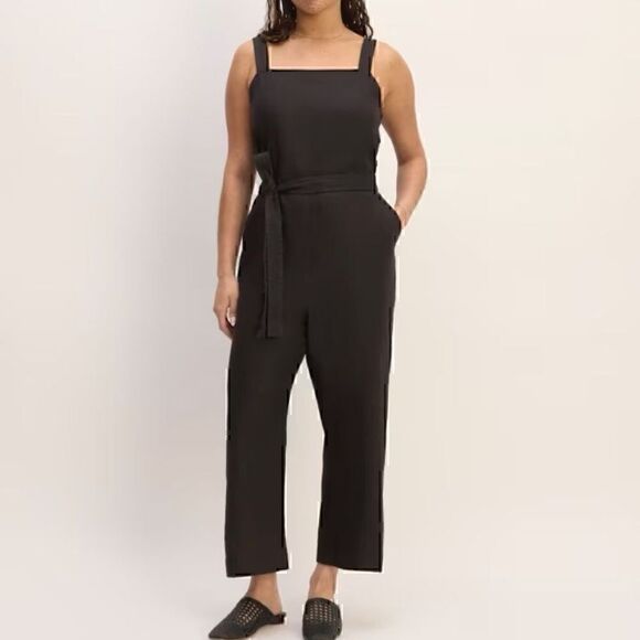 NEW Everlane The Linen Side-Button Jumpsuit Black Size 10 - Picture 1 of 6
